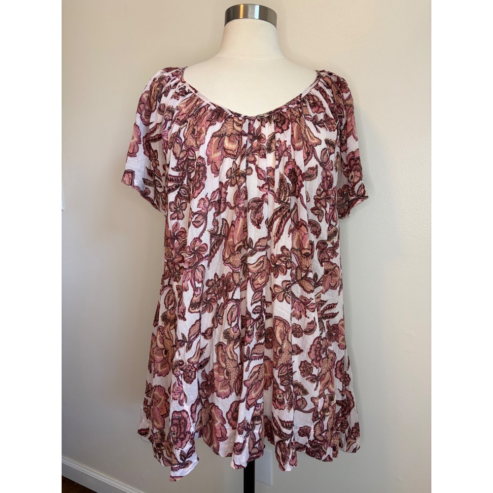 Free People Kauai Getaway Printed Tunic Floral Cotton Mini Dress Shirt Boho M